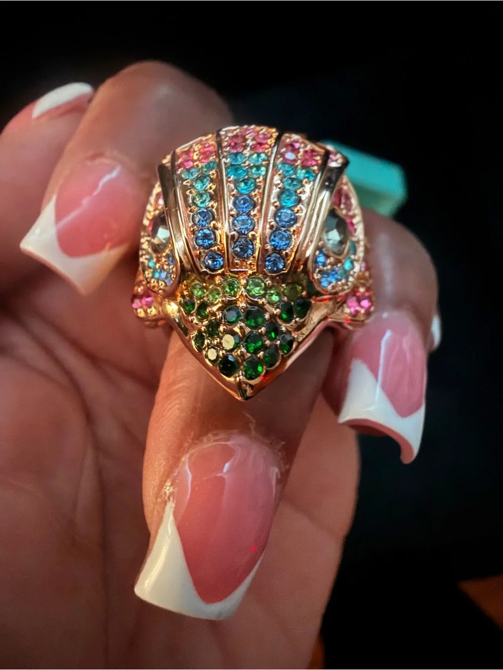 Kurt Geiger Gold-Tone Multicolor Crystal Shell Ring Size 7